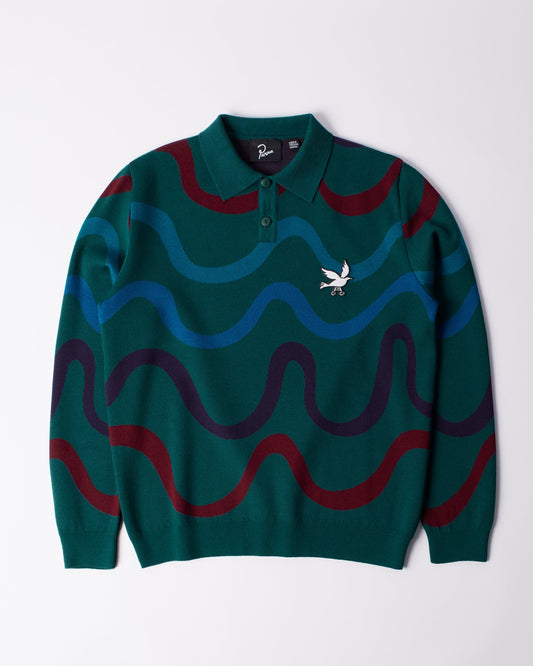 Colored soundwave knitted polo pullover