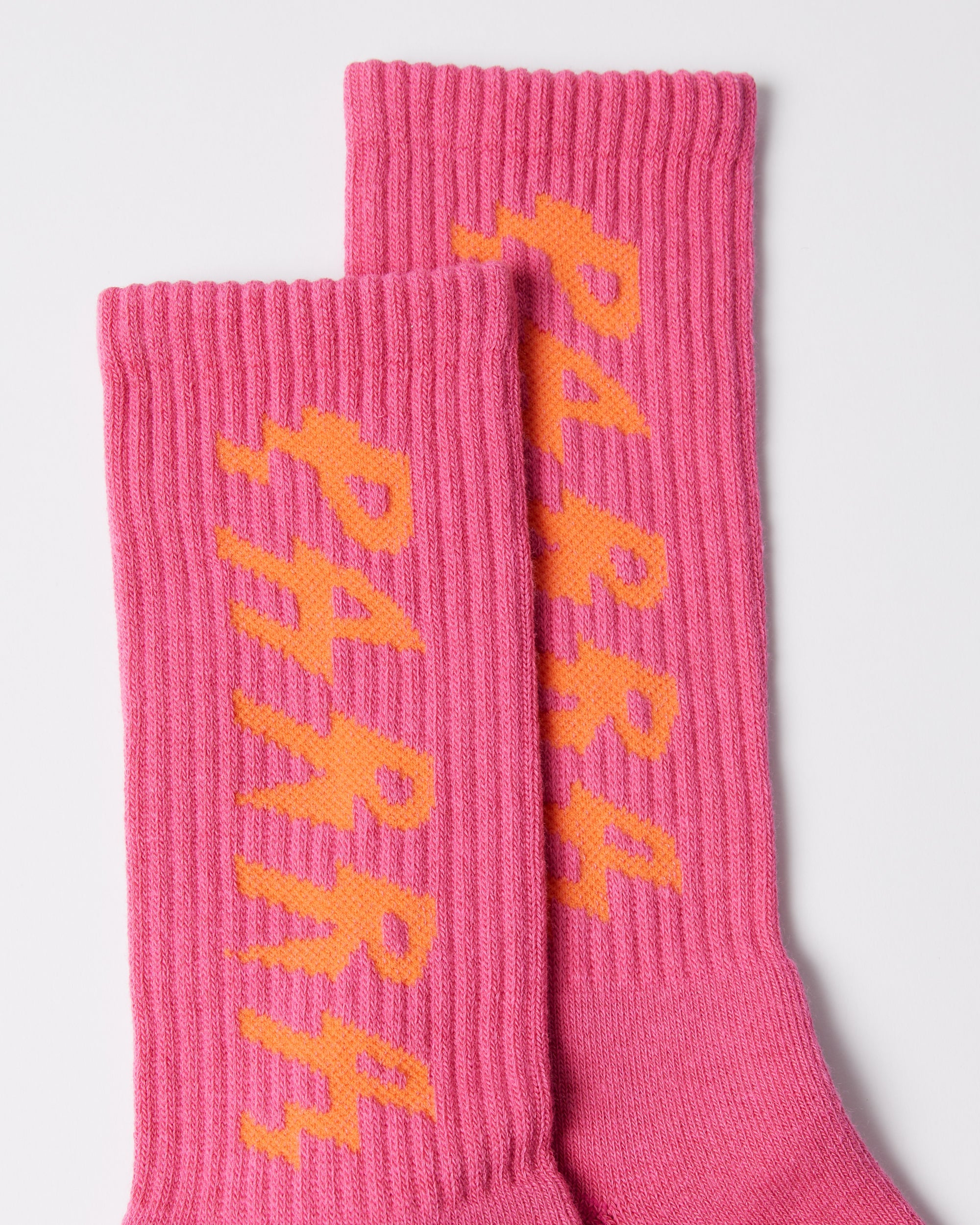 リラックマ　BALENCIAGA ロゴソックス オレンジ ピンク Spiked logo crew socks – by Parra JP
